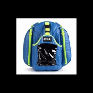 Blue medical backpack with yellow accents.